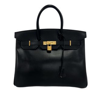 Herm&egrave;s Black Box Calf Leather Handbag Tote Bag (Pre-Owned)