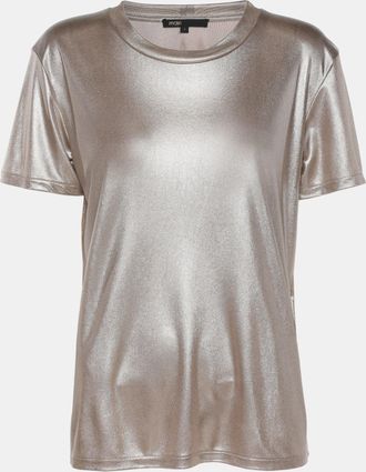 Maje Metallic Beige Stretch Knit T-Shirt