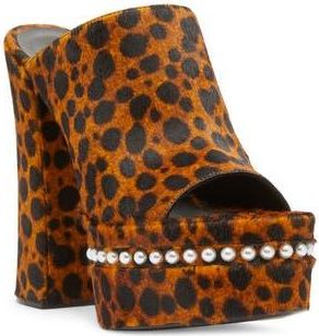 Stuart Weitzman Sky High Faux Pearl Genuine Calf Hair Slide Sandal in Toffee at Nordstrom Rack, Size 6.5