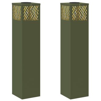vidaXL Luz De Camino Led Solar Con Luces Con Bater&iacute;a 2 Pcs Verde Oliva Vidaxl