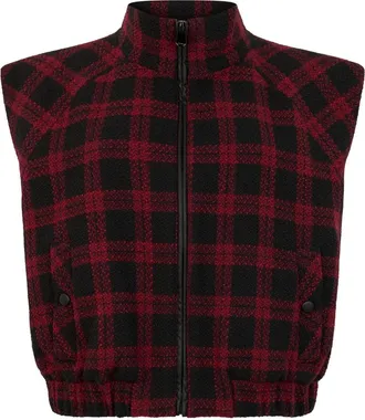 Pinko Pinko, Jassen, Dames, Rood, M, Tweed, Tweed Vest met Ruitpatroon