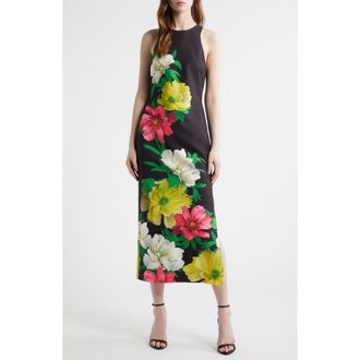 Adrianna Papell Floral Satin Gown in Black Multi at Nordstrom, Size 12
