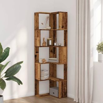 Berkfield Home Elegant Corner Bookcase 5-Tier Old Wood 50x50x179 cm Engineered Wood in Brown | Size: 50 x 50 x 179 cm