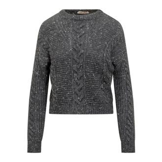 Max Mara Truien - Dames - Ronde hals truien - Grijs - S - Leer - Truien & Vesten