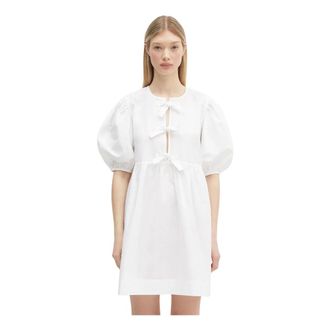 Ganni Vestido Mini de Algod&oacute;n Popel&iacute;n con Cordones - Dresses - Mujer - Blanco - S
