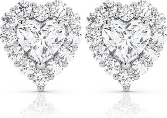 Pompeii3 1.30Ct Heart Shape Diamond Halo Studs White or Yellow Gold Lab Grown