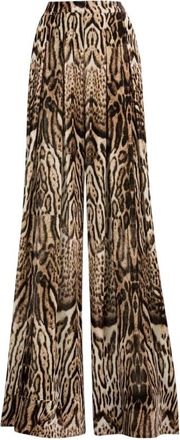 Roberto Cavalli Ocelot Print Velvet High-Rise Trousers, Brand Size 42 ( US Size 8 )