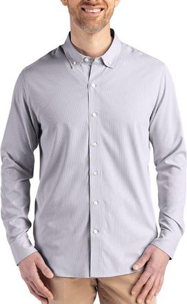 Cutter & Buck Skyline Epic Confidence Stripe Stretch Button-Down Shirt in Elemental Grey/white at Nordstrom, Size 4Xlt