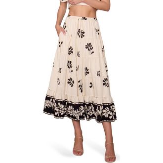 Melloday Midi Skirt in Bone Black Floral at Nordstrom Rack, Size X-Large