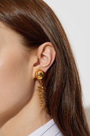 Moschino Logo Clip-on Earrings, Womens, Gold