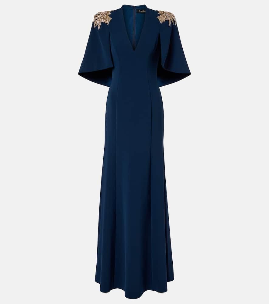 jenny packham pale blue dress Jenny Packham Margoni Bell-sleeve Embellished Midi Dress