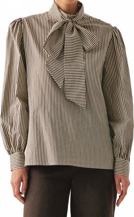 Exquise High Neck Cotton Blouse In Brown