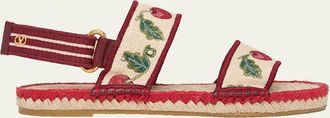 Valentino Garavani Tomato Embroidered Slingback Espadrille Sandals