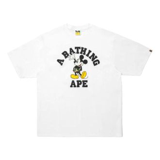 A Bathing Ape x Disney Mickey Mouse College Relaxed Fit T-Shirt White 0ZXTEM930101Q-WHT