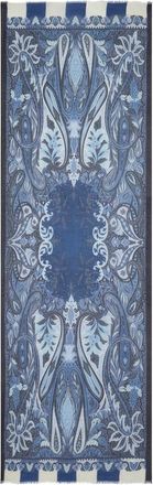 Etro frayed paisley-jacquard scarf - men - Cashmere/Wool/Silk - One Size - Blue