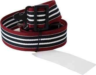Costume National Maroon Black Stripe Silver Black Buckle Womens Belt
