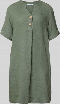 Zabaione Tunikakleid aus Leinen mit V-Ausschnitt Modell Ki44ra in Khaki, Gr&ouml;&szlig;e XXL