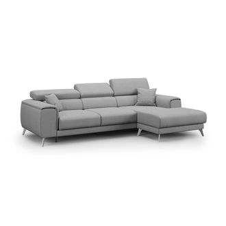 Divani.Store Divani.store - Fusion Sof&aacute; Esquinero Con Asientos Desmontables En Tela Suave Antimanchas 260 Cm Izquierdo Gris