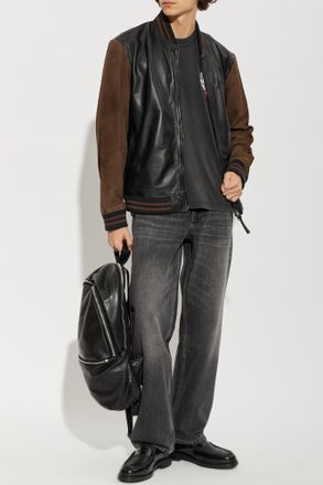 AllSaints Blanco Leather Bomber Jacket, Mens, Brown