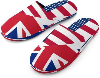 Generic U.S. And English Flag Mens Cotton Slippers Memory Foam Comfort House Shoes Winter Indoor Slipper for Hotel Casa Spa