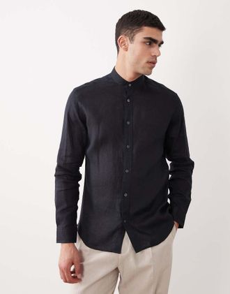 Mango Camicia blu navy 100% lino a maniche lunghe