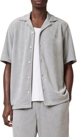 AllSaints Felix Short Sleeve Toweling Camp Shirt in Machine Grey at Nordstrom, Size Large