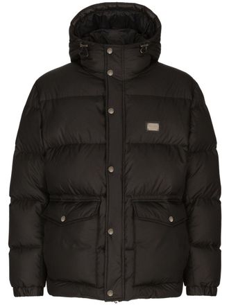 Dolce & Gabbana logo-plaque padded hooded jacket - Black
