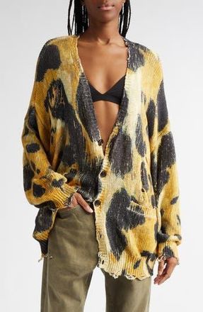 R13 Distressed Oversize Leopard Print Cardigan at Nordstrom Rack, Size Xx-Small