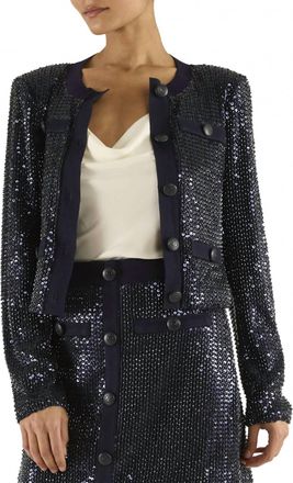 Ramy Brook Anna Classic Button-Down Jacket In Black Beaded Mesh