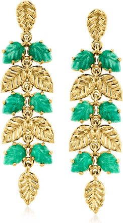 Ross-Simons Emerald Leaf Drop Earrings in 18kt Gold Over Sterling