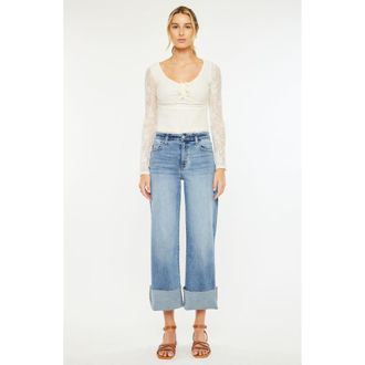 Kancan Leslie Essentials High Rise Crop Wide Leg Jeans in Medium Wash at Nordstrom, Size 25