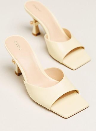 Maeve Metal Bow Open-Toe Mule Heels