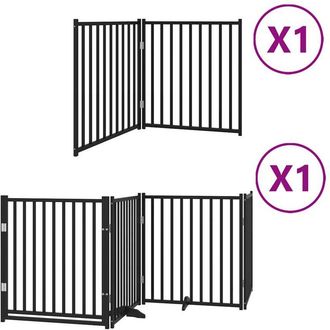 vidaXL Dog Gate with Door Foldable 6 Panels Black 480 cm Poplar Wood vidaXL