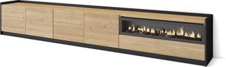Skraut Home Skraut Home - Mueble Tv, Televisi&oacute;n, 310x37x50cm, Para Tv Hasta 80, Chimenea El&eacute;ctrica, Roble Y Negro