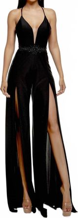 Alyce Paris Plunging Neckline Jumpsuit In Black
