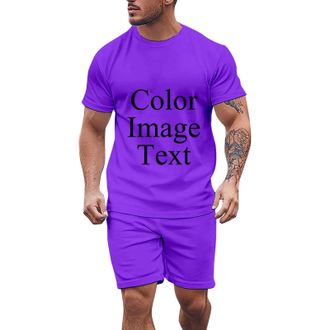 Generic Mens Tracksuit Set Summer Outfit Casual Short Sleeve Personalised T Shirt And Shorts Joggers 2 Piece Set Y2K Hip Hop Activewear Sweatsuits Sportswear 