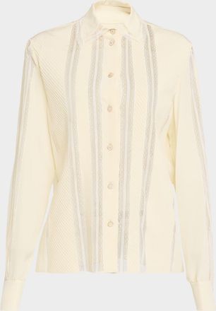 Valentino Garavani Lace Pleated Crepe De Chine Shirt