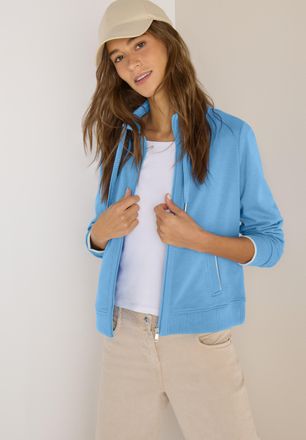 Cecil Sweatjacke CECIL, Damen, Gr. XL (44), fountain blau, Sweatware, Obermaterial: 55% Baumwolle, 45% Polyester, unifarben, bequem h&uuml;ftbedeckend, Rundhals,