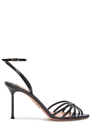 Aquazzura Aquazzura Tell Me 85 Glossed Leather Sandals - Black - 41 (IT41 / UK8)