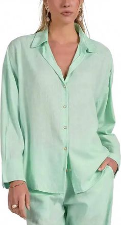 Elan Just Minty Long Sleeve Button-Up Shirt In Green