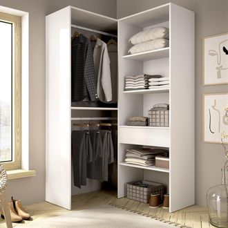 Dmora Armario Grande Bandon, Ropero Modulable, 5 Estantes, Barra Para Ropa, 88x185h Cm Blanco
