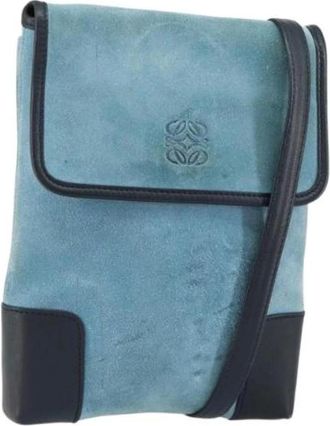Loewe Pre-owned Cross Body Bags, female, Blue, Size: ONE SIZE Pre-owned Suede Shoulder Bag