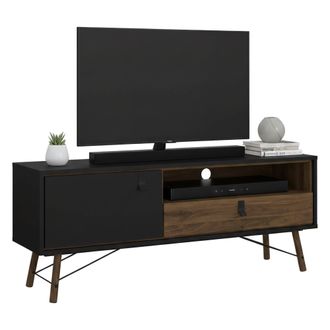 Dmora Dmora - Mueble De Televisi&oacute;n Antoine, Aparador De Sal&oacute;n, Mueble Bajo Para Tv, Base De Pared Equipada, 150x40 H60 Cm, Negro Y Nogal