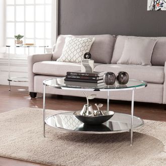 SEI Risa Round Coffee Table With Storage Chrome