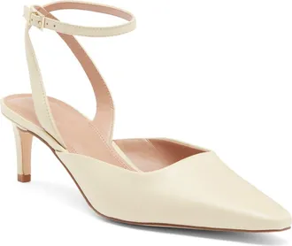 Nordstrom Greenwich Ankle Strap Pointed Toe Slingback Pump in Beige Wood Ash at Nordstrom, Size 12