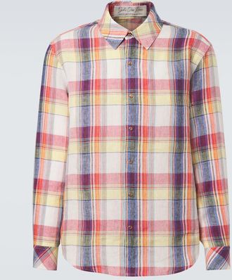 God's True Cashmere Daybreak plaid linen shirt with sunstone