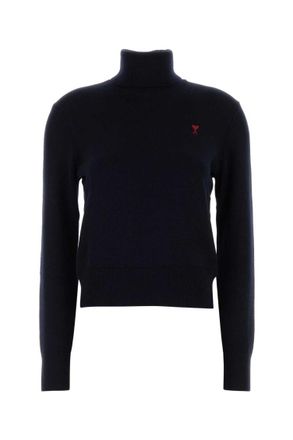 Ami Black Logo Turtle Neck Sweater