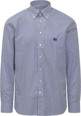 Etro Gestreept overhemd met knopen - Heren - Casual Overhemden - Blauw - 2XL - Katoen - Overhemden