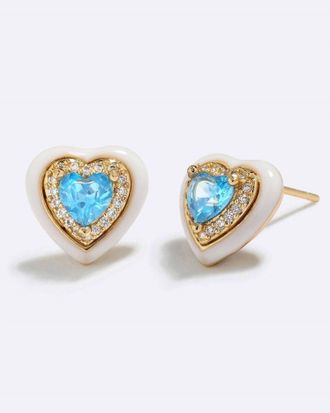 Emma Pills Womens Slow Dance Heart Stud Earrings In White/gold/blue