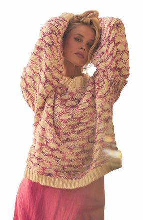 BTB Los Angeles LOLA HONEYCOMB SWEATER in Magenta Multi at Nordstrom, Size X-Small